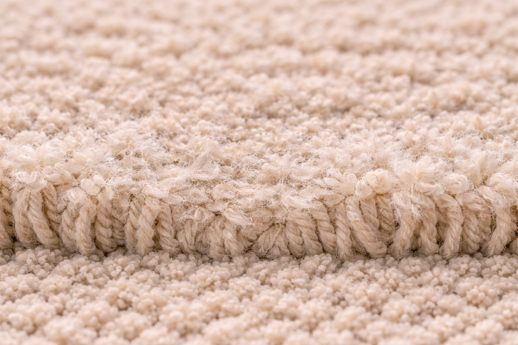 Tan carpet with the yarn matting and crushing