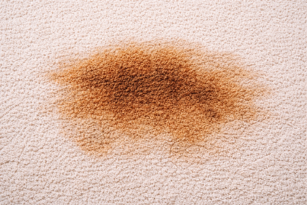 carpet with an orange stain on it